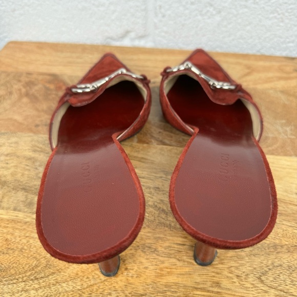 Gucci Red Leather Suede Kitten Heels Size 8 - Picture 8 of 13
